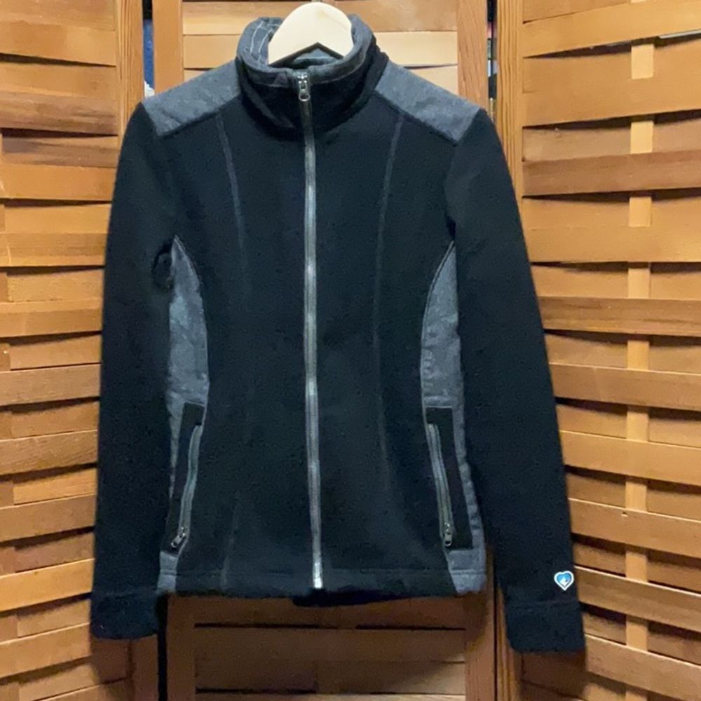 Kuhl Black Gray Sweater Full Zipper Cardigan Women S Fleece Hiking Jacket